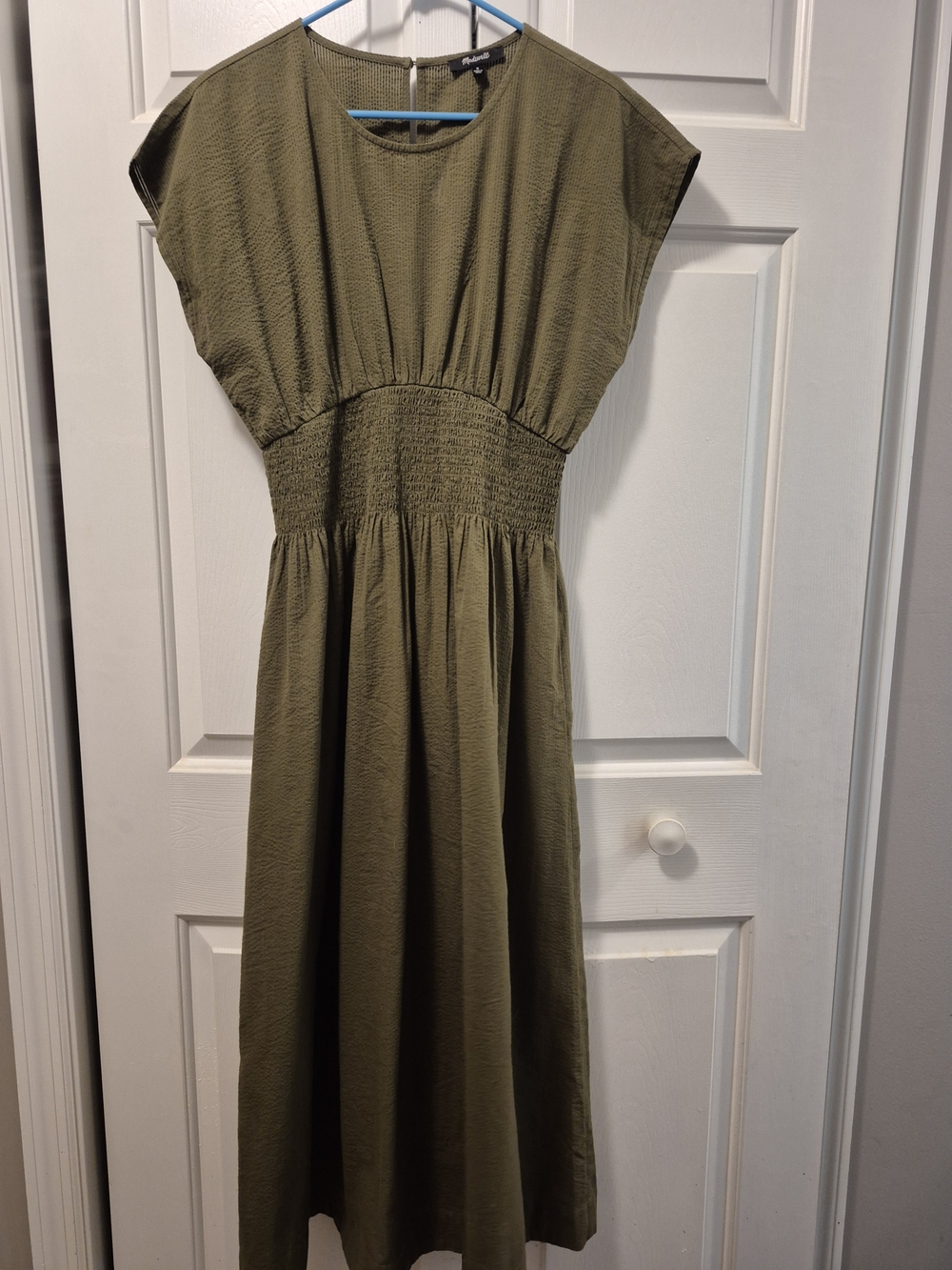 MADEWELL Olive Green Smocked Waist Midi Dress SZ MED